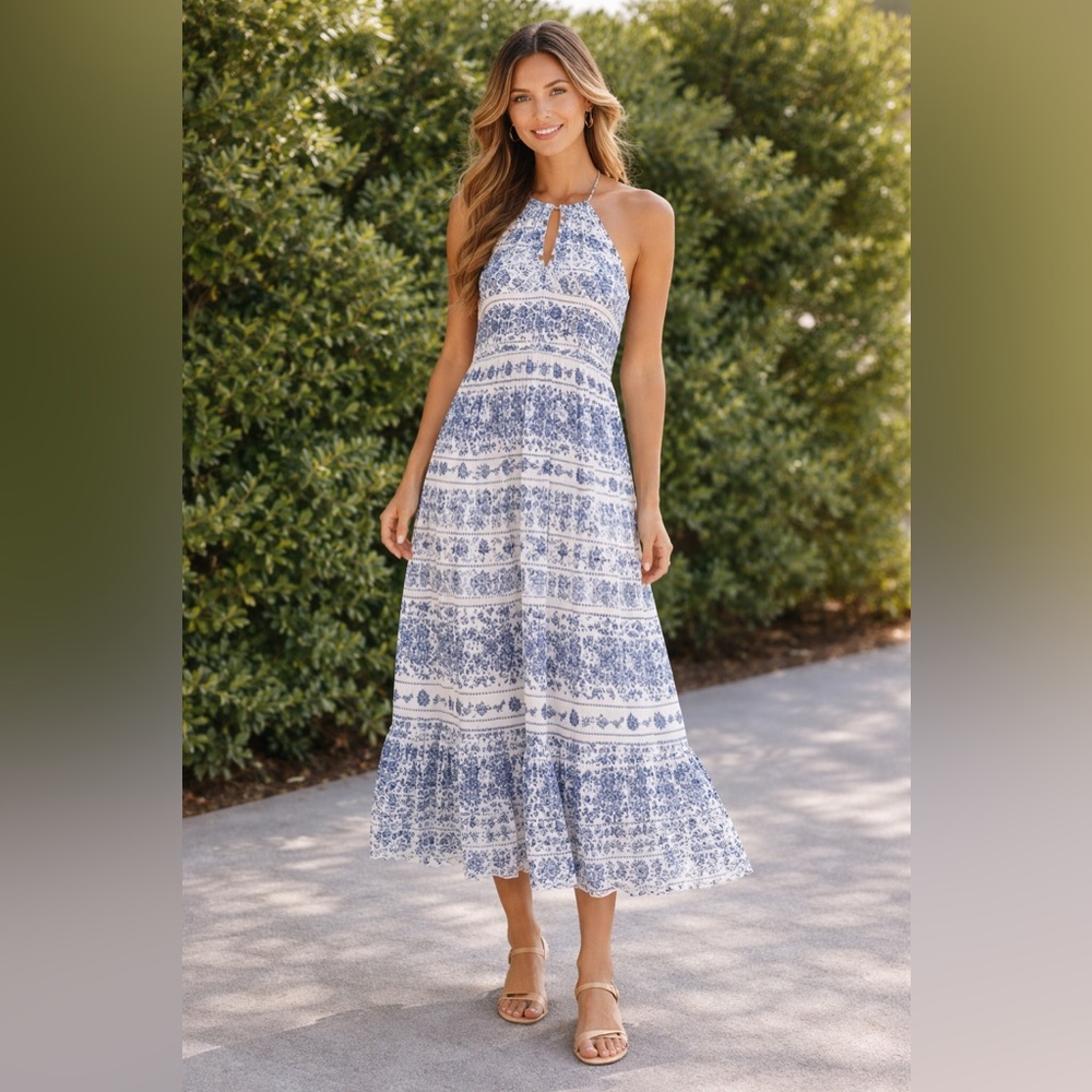 Justify blue and white Floral Maxi Dress